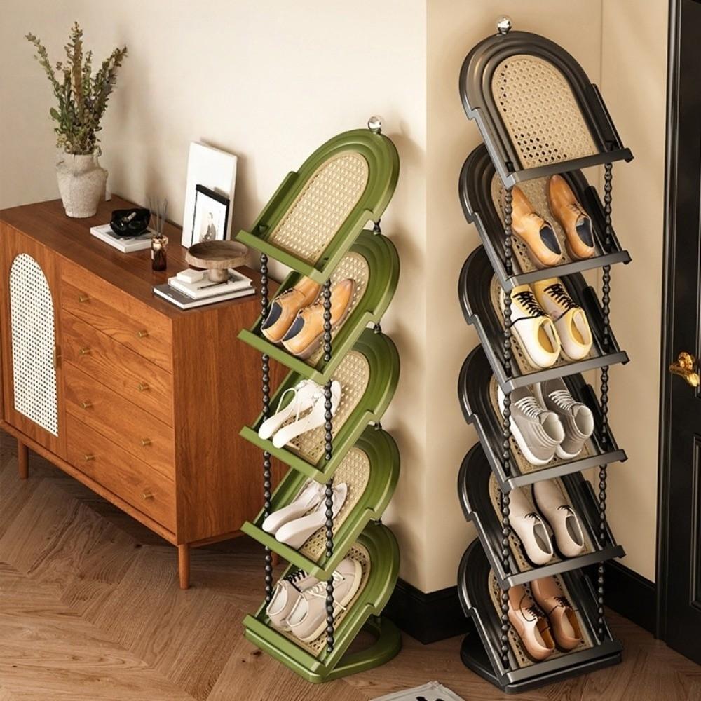 Großkapazität Rattan Geflochten Boden Schuhregal Vertikaler Schuhaufbewahrungsorganizer Wohnzimmer