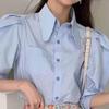 Women's Bubble Sleeve Shirt Solid Color Single Breasted Turndown Collar Ladies Shirts Spring Summer Versatile Famale Thin Blouses