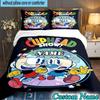 3PCS Custom Name Cup-head Bedding Set Printed Duvet Cover Closure Includes 1 Duvet Cover & 2 Pillowcases for All Seasons Bedroom Decor