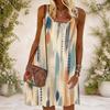 Women Plus Size Beige Blue Orange Abstract Print Sleeveless Spaghetti Strap Loose Casual Midi Dress