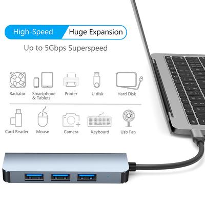 Station d'accueil 4-en-1 Hub Type C vers USB USB3.0 5gbps et 3 USB2.0 4 ports répartiteur USB ultra fin