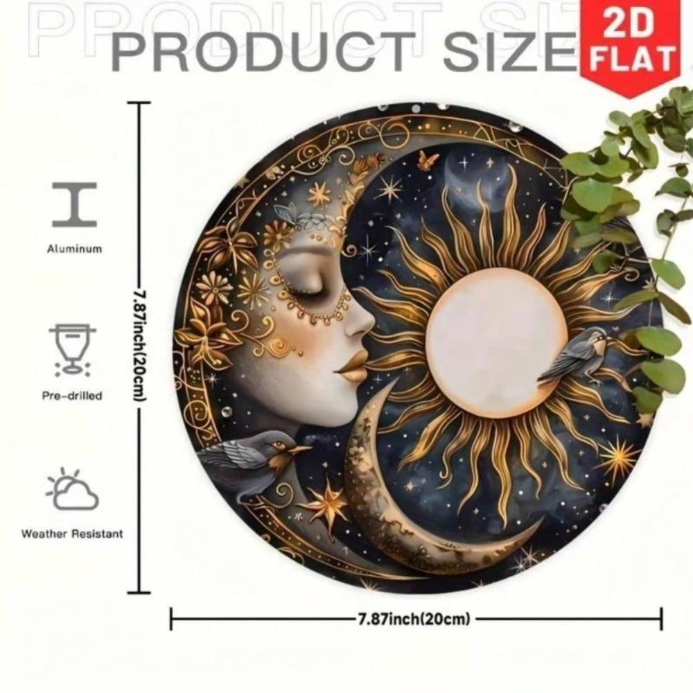 Vintage Sun and Moon Metal Wall Art Aluminum Round Sign Home Decor