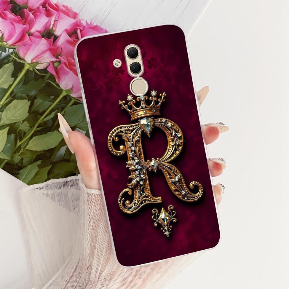 Transparent For Huawei Mate 20Lite SNE-AL00 SNE-LX1 Cover For Huawei Mate 20 Lite Case Luxury Crown A-Z Letters 2D Flat Pattern