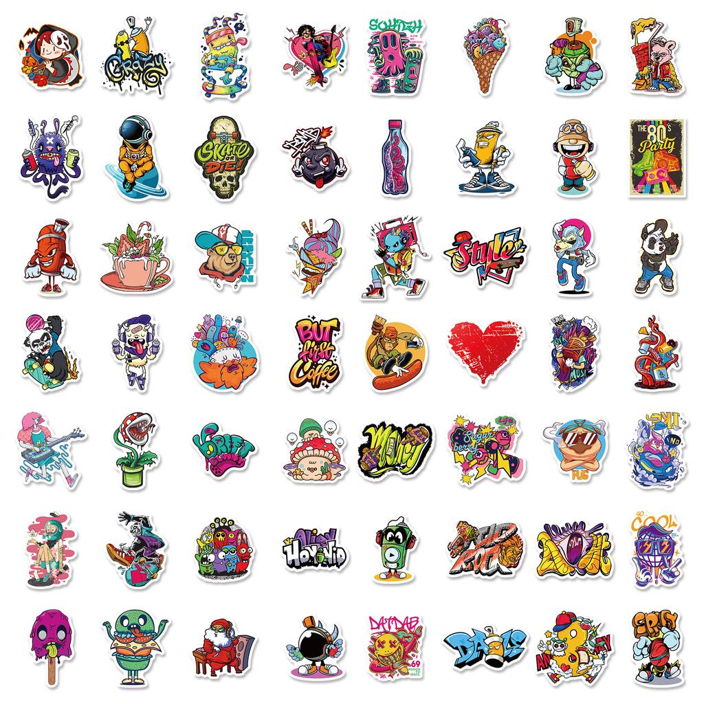 200 coole Graffiti-Aufkleber, personalisierbar mit kreativen Cartoon-Motiven für Roller, Koffer, Notizbücher und Helme