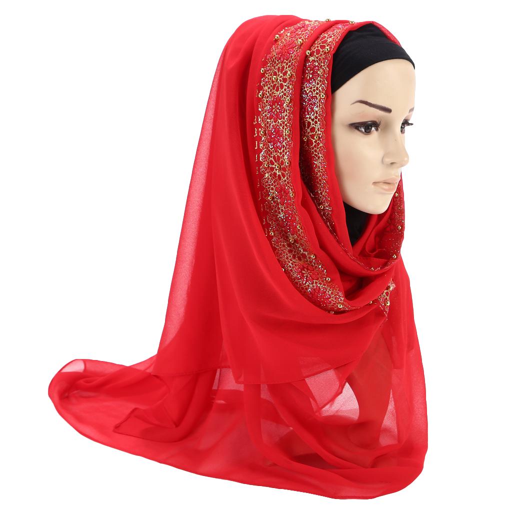 Chal de Gasa con Encaje para Mujer, Hijab Musulmán Bordado Elegante, Pañuelo para la Cabeza de Moda Modesta