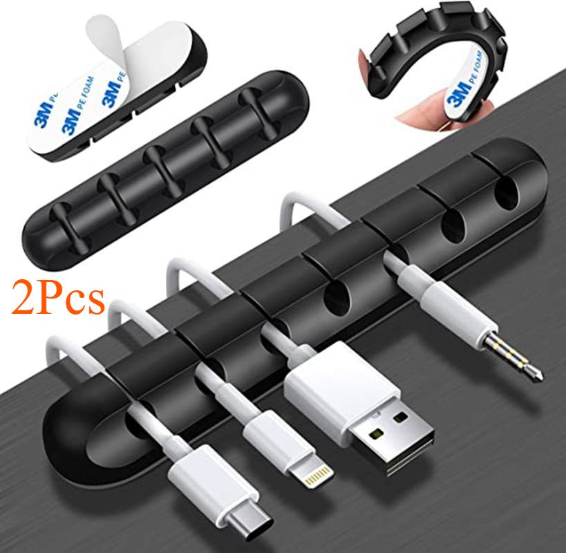 2 Pcs Home Office 3/5/7 Holes Cable Holder Silicone Line Organizer Clips USB Winder Manager Splitter