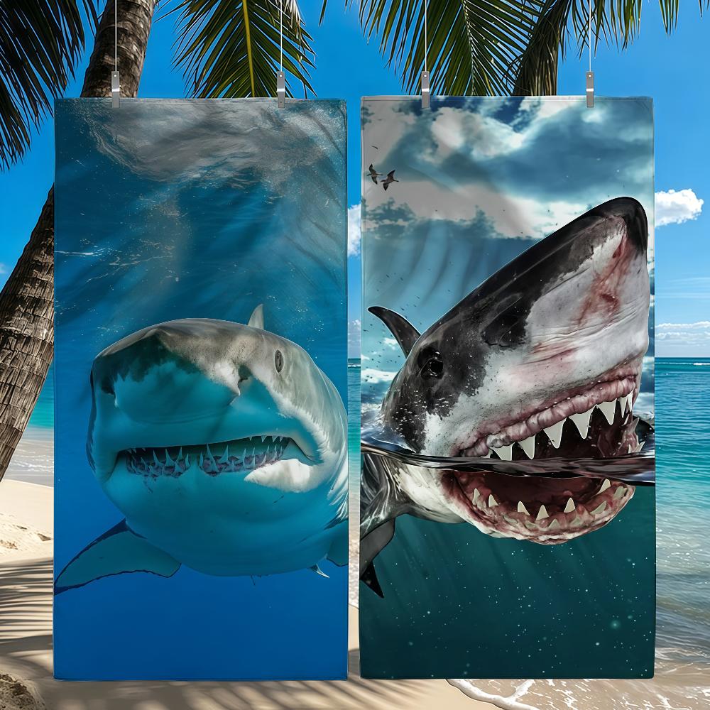 Lang Pattong White Sea Shark Pattern Towel Quick Drying Beach Towels Are Suitable For Swimming Pools Camping Yoga And The Gym
