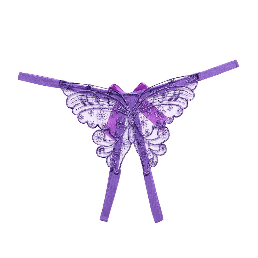 Women's Super Sexy Lace Transparennt G-string Hot Open Crotch Panties Lovely Butterfly Knot T-back Thongs