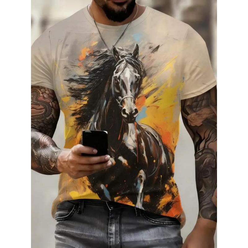 Fashion Men s Crew Neck Short Sleeve 3D Color Printed Animal Short Sleeve Crew Neck T-Shirt XS