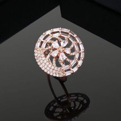 Women Designer Rose Gold CZ Flower Finger Ring (adjustable)