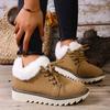 2025 New Lace-up Plush Plush Cotton Shoes Large Size Round Toe Platform Sole Warm Snow Boots for Women