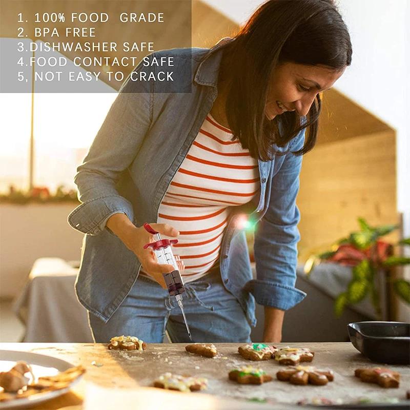 50ml Syringe/3 Needles/cleaning Brush BBQ Injector Cooking Meat Poultry Seasoning Marinade Stainless Steel Needle BBQ Injector