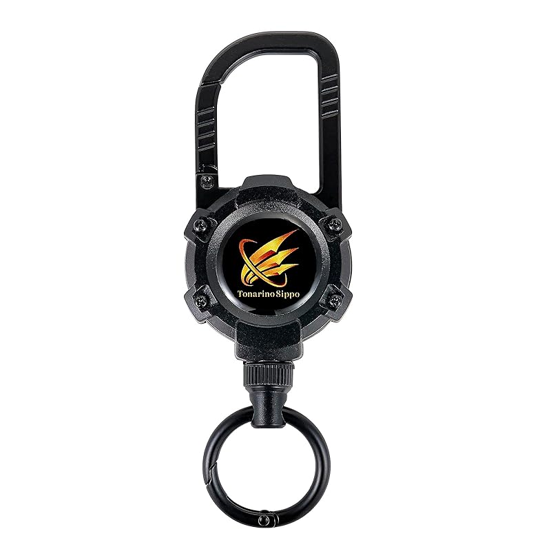 

[Tonarino Sippo] reel keychain key reel strong magnet carabiner (black)