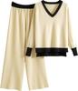 Knit Top and Pants [newNE] Women's Wide-leg Set, Formal, Flattering, Elegant, Stylish, White, 5S-W08-WHXL