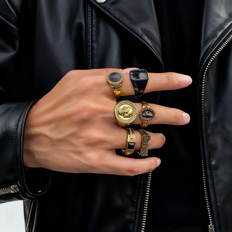 Retro Floral Carved Multi-Piece Stacking Ring Set