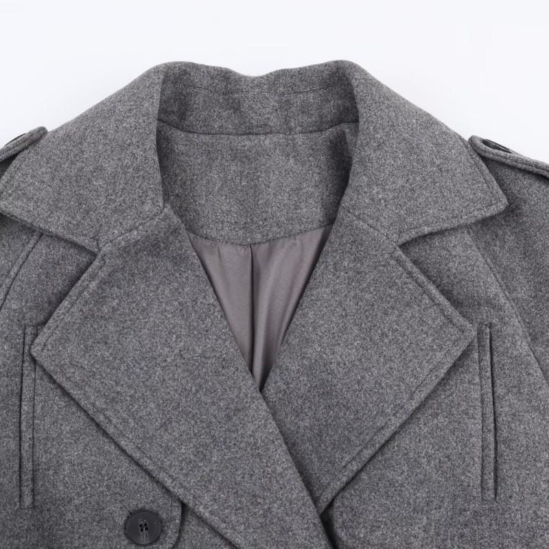 Womens Winter Streetwear Double-Breasted Wool Coat With Belt Loops Longline Trench Style