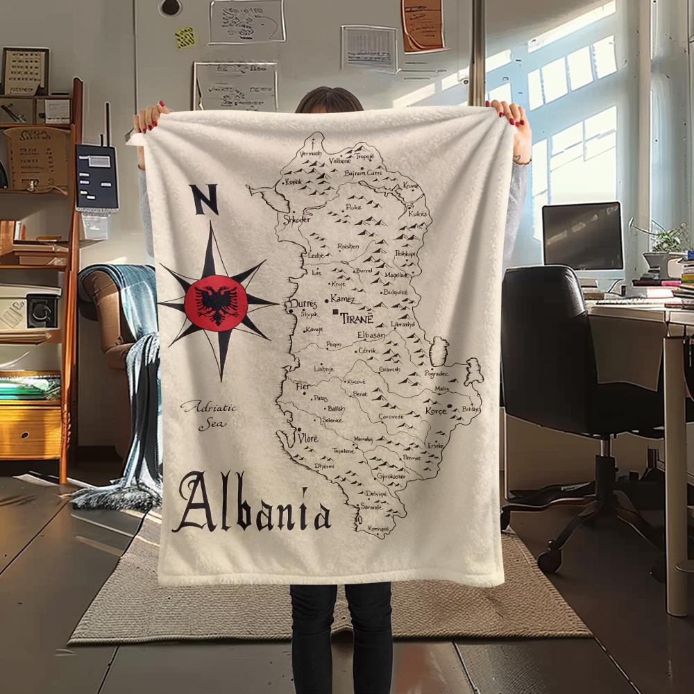 1PC Republic of Albania Print Flannel Blanket, High Quality All Seasons, Home Decor, Warmth and Comfort, Perfect for Christmas Gifts
