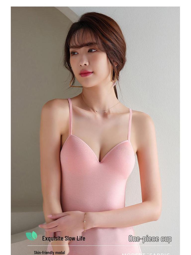 Women's Sexy Deep V Modal Camisole with Fixed Cups and Beautiful Back Design
