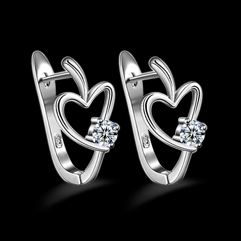 New Sterling Silver 925 Earrings Heart-Shaped Zircon Earrings Earrings Woman Wedding Gift Jewelry
