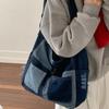 Large Capacity Stitching Denim Bag Women's Color Contrast Shoulder Crossbody Bag