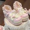 Cute Sweet Lolita Shoes Thick Sole Platform Women Pumps PU Leather Mary Janes Girls Sandals Cross Strap Party Princess Shoes