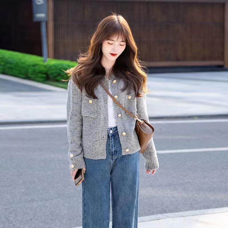 

Ранняя осень новый серый ленивый стиль ретро высококлассный мягкий ворсистый вязаный свитер кардиган куртка женский осень и зима One Size