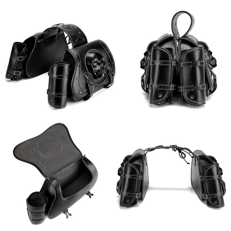 Large Capacity PU Leather Motorcycle Saddlebags Waterproof Side Bags Stylish Skull Designs Tool Storage Bag for Bike 