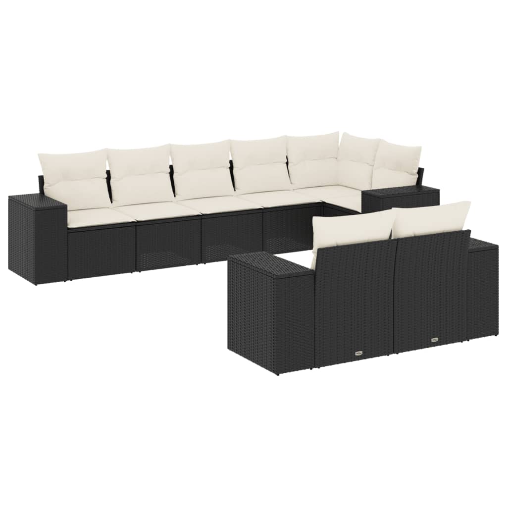 8 piece Garden Sofa Set with Cushions Black Poly Rattan