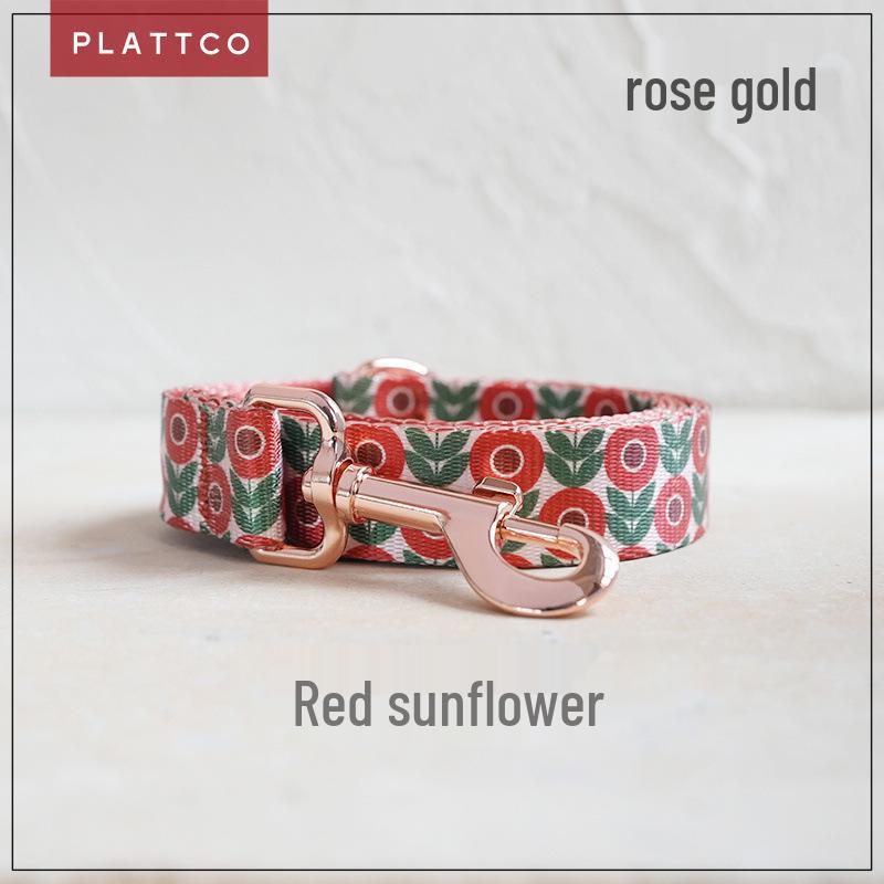 PLATTCO Red Sunflower Nylon Pet Collar & Leash - Model PDL349 S 2.0cm x 120cm