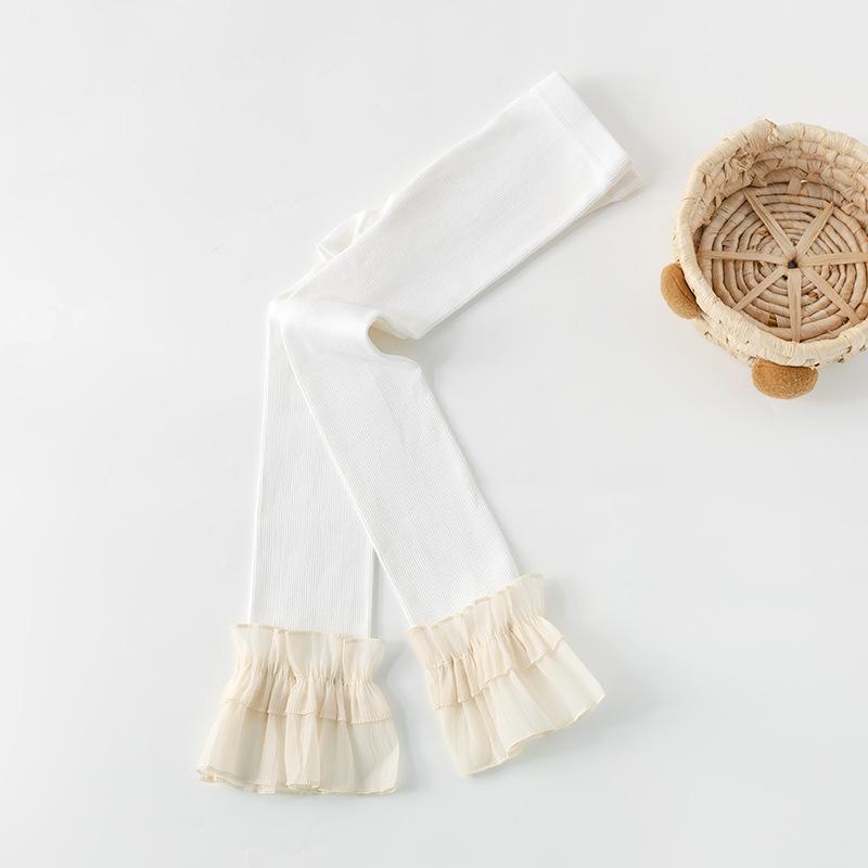 

Леггинсы для девочек, кружевные штаны, детские хлопковые однотонные кружевные детские колготки с оборками, повседневные колготки, брюки, весна-осень M белый