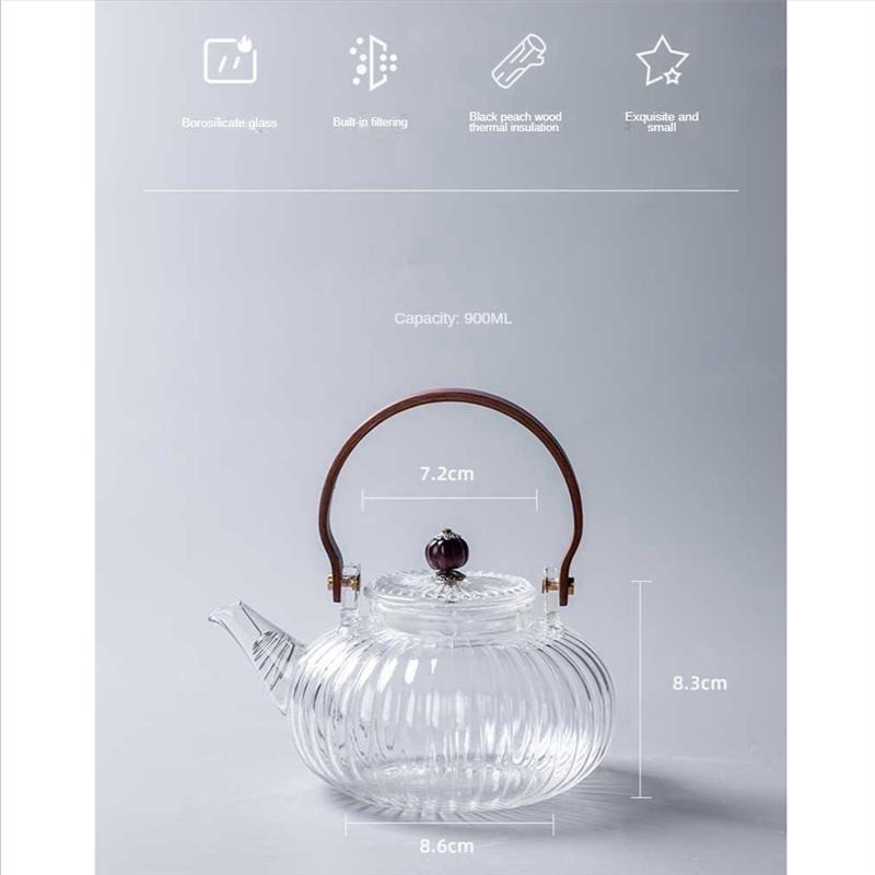 Good-Glass Teapot Wood Handle Teawear High Boron Silicon Transparent Pumpkin Pot Glass Teapot With Filter
