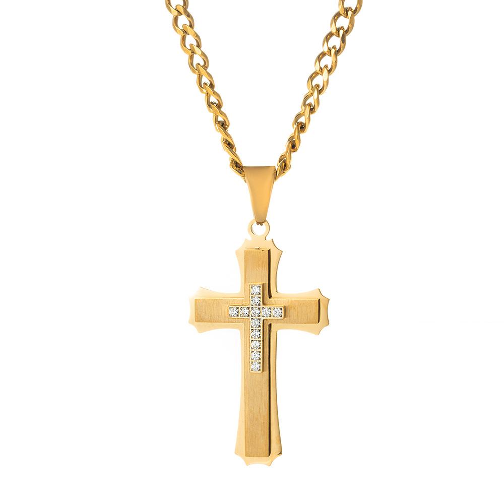 2026 Necklace Men's Multilayer Cross with Diamond Zircon Pendant Popular Jewelry