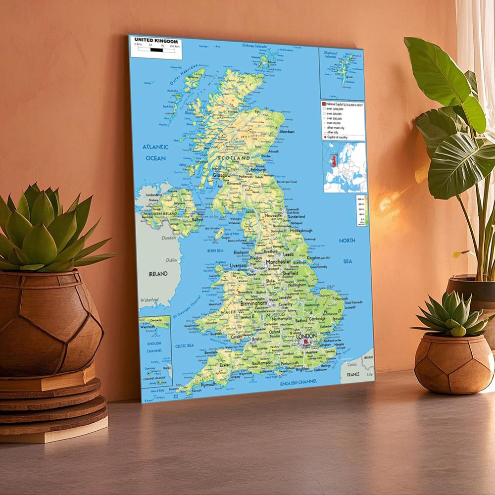 Poster pieghevole con mappa del Regno Unito, dipinto senza cornice, per decorare la parete del soggiorno, gli strumenti da viaggio