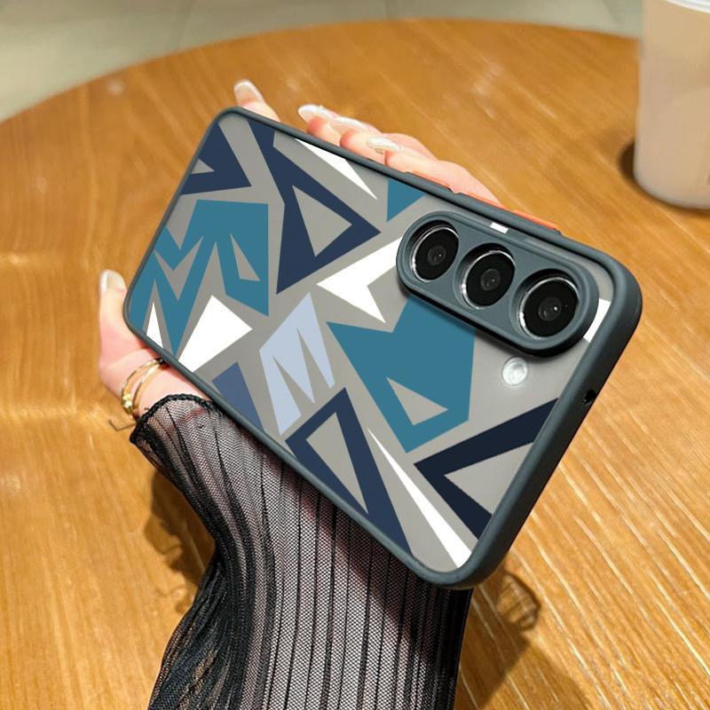 Geometric Patterned Matte Phone Case For Samsung S25 S24 Fe S22 Plus Ultra S23 S21 A56 A36 A55 A16 A54 A35 A52 A25 A15 A14 5g A32 Hybrid Case Cover