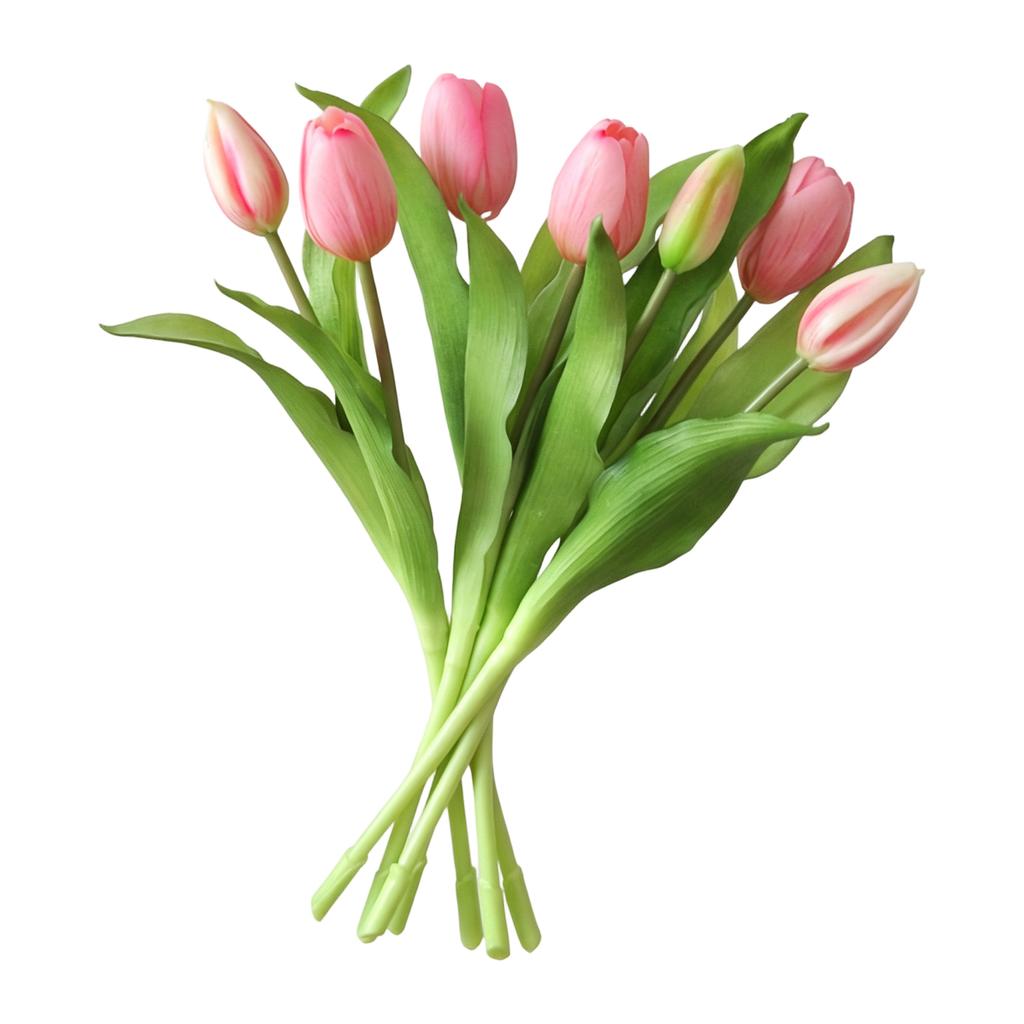 Artificial Soft Rubber Bouquet, 7-Head Short-Stem Fake Tulips, Home Living Room Decor Faux Flowers