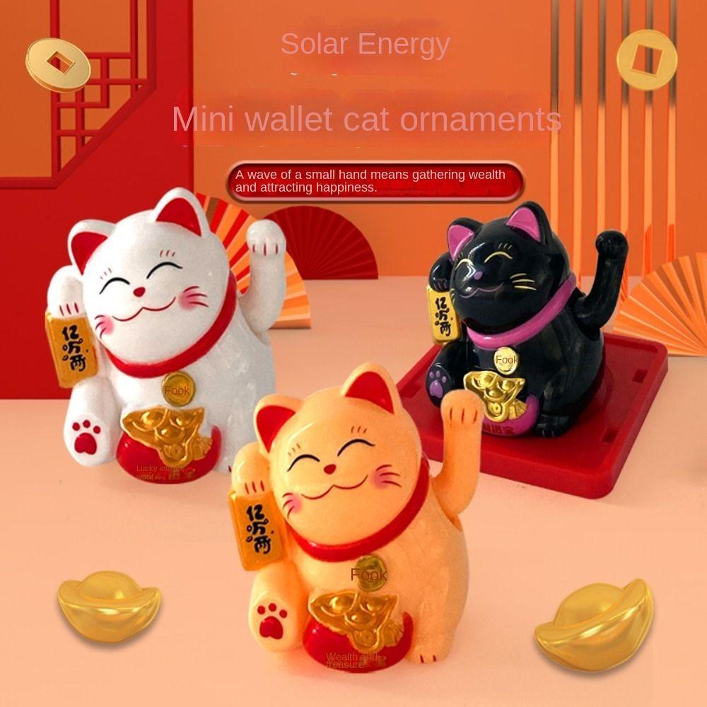 Japanese Solar Lucky Cat Figurines Cute Waving Arm Lucky Cat Gifts Car Decorations  Office