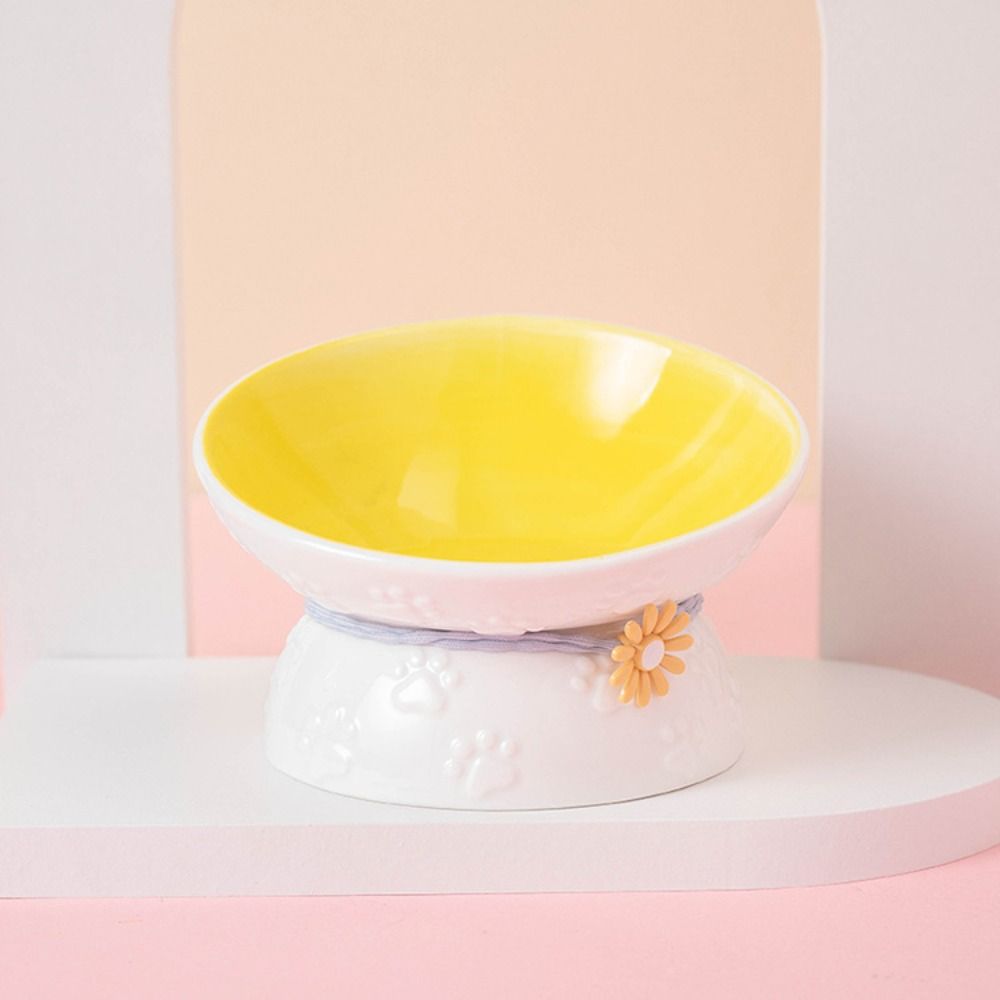 Ceramic Pet High Foot Bowl Cute Dog Food Feeding Basin Anti Knock Cat Bowl  Water Container