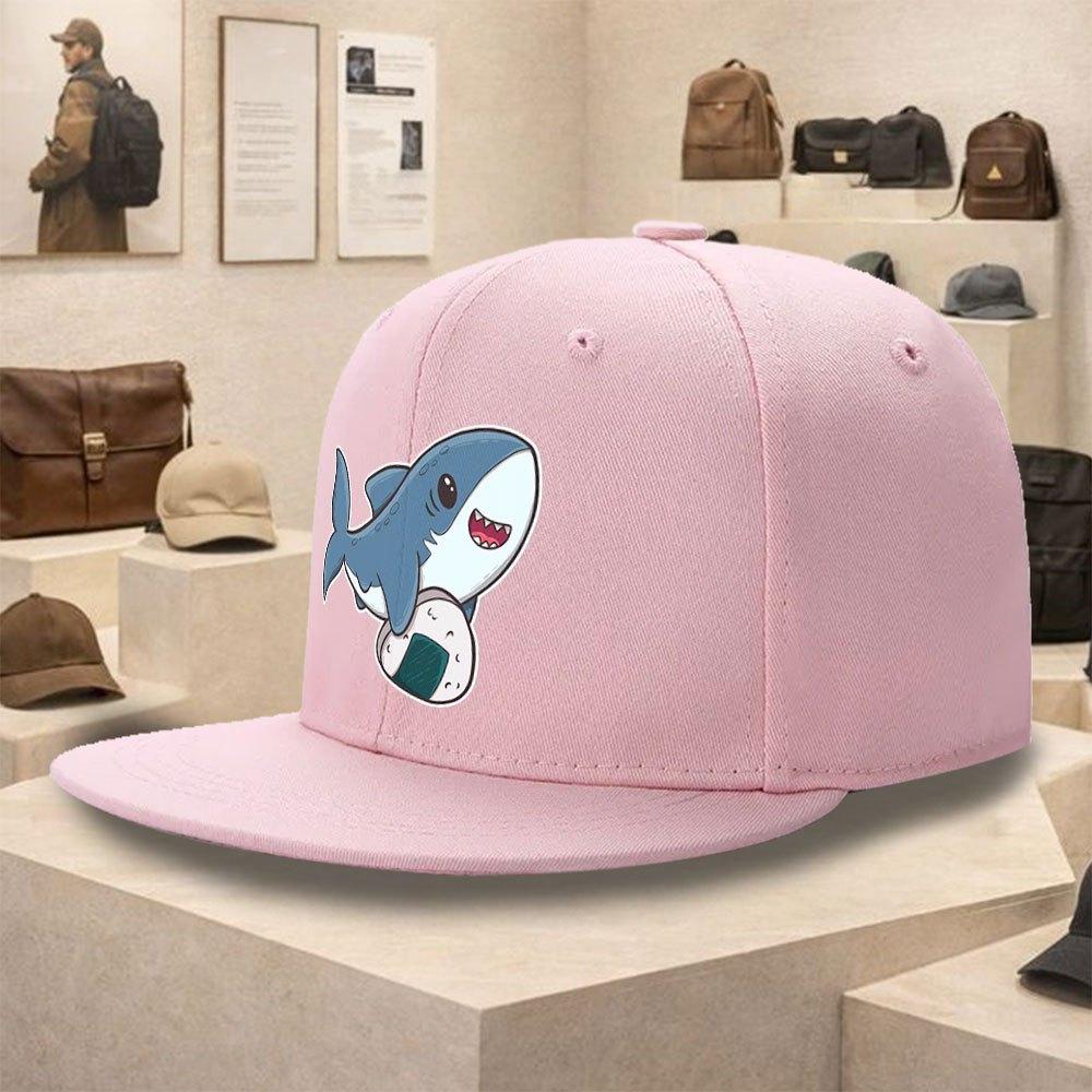 

Cute Shark Holding Baseball Cap Polyester Street Style Flat Brim Snapback for Adults One Size