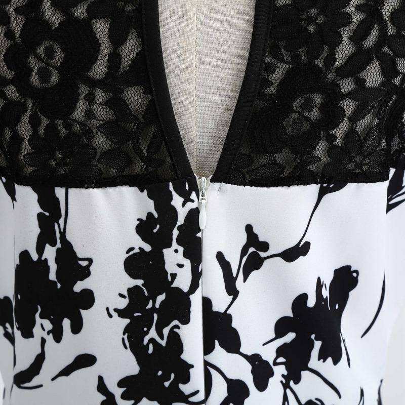 Summer Lace Crew Neck Sleeveless Printed Vintage Lace-Up Dress