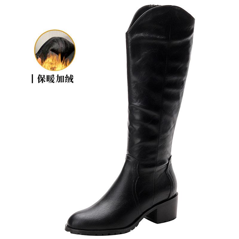 

Round head fashion boots women s 2025 autumn and winter new side zipper thick heel black tall Martin women s boots increase height and thinness 40