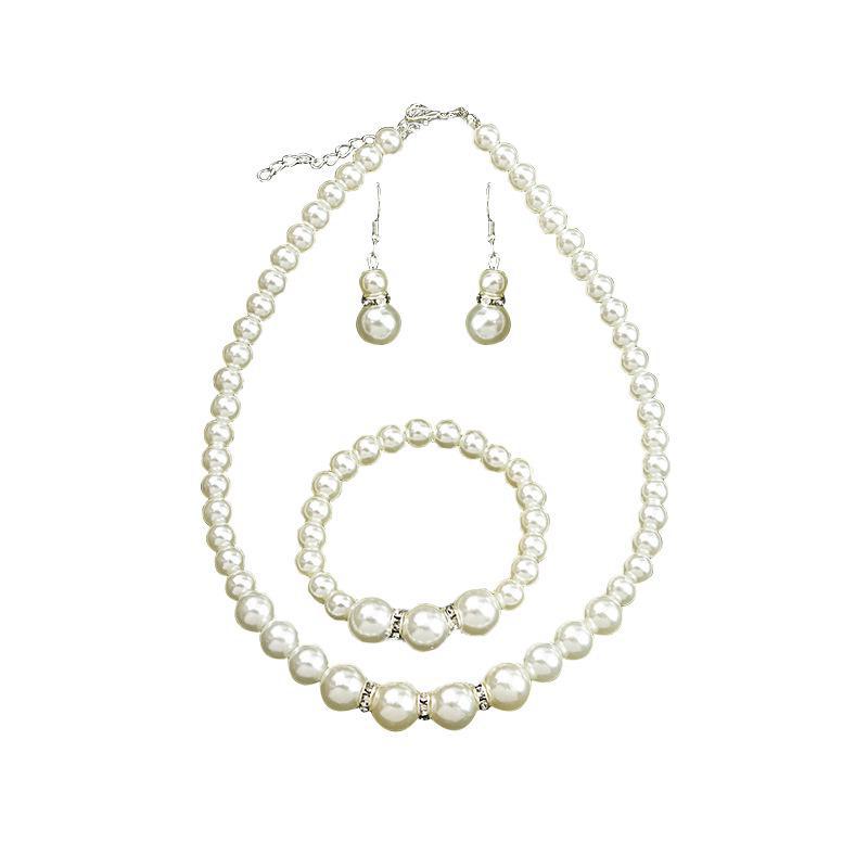 Elegante Set di Gioielli in Perle e Diamanti con Collana, Orecchini e Bracciale
