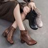 Johnature Retro Prodyšné Holínky Letní Sandály Móda z pravé kůže Dámská obuv na vysokém podpatku