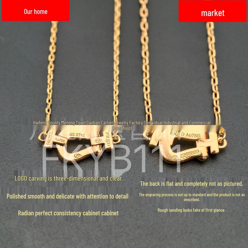18K Rose Gold Horsebit Necklace with Diamond Inlay for Women