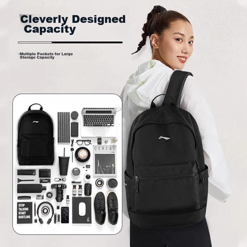 Li-Ning Travel Backpack, Large Capacity, Sport Bag, Laptop Bag, Black, 25L