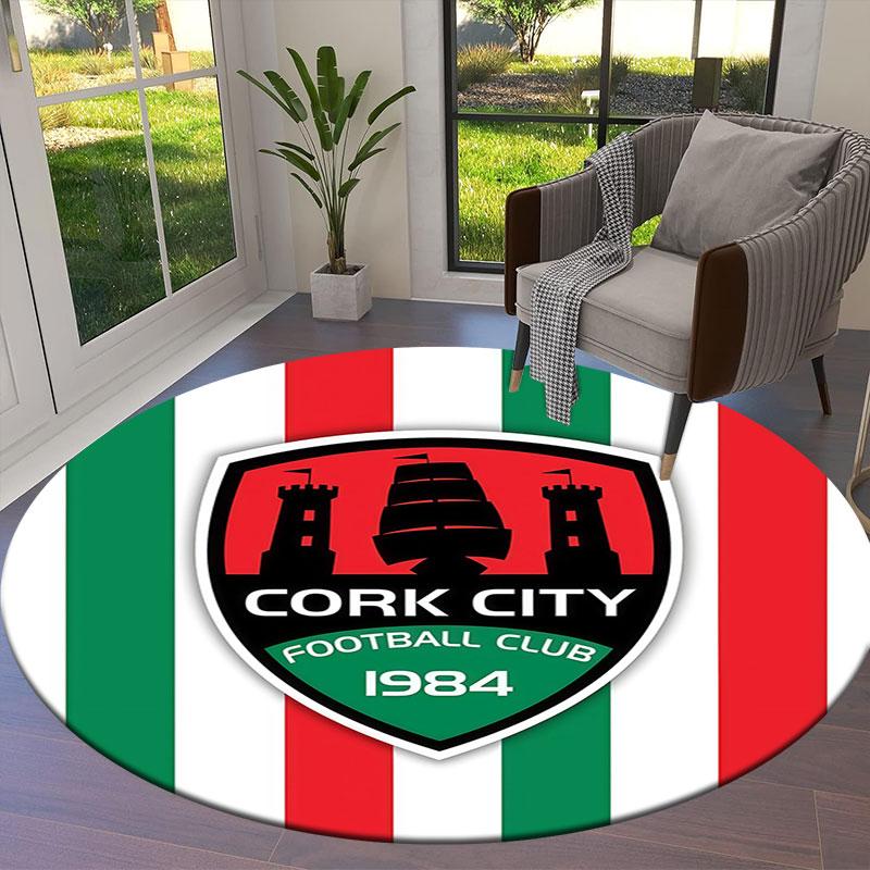 Cork City F.C Round Area Rug,Carpet Rug for Living Room Bedroom Sofa Playroom Decor,Non-slip Floor Mat