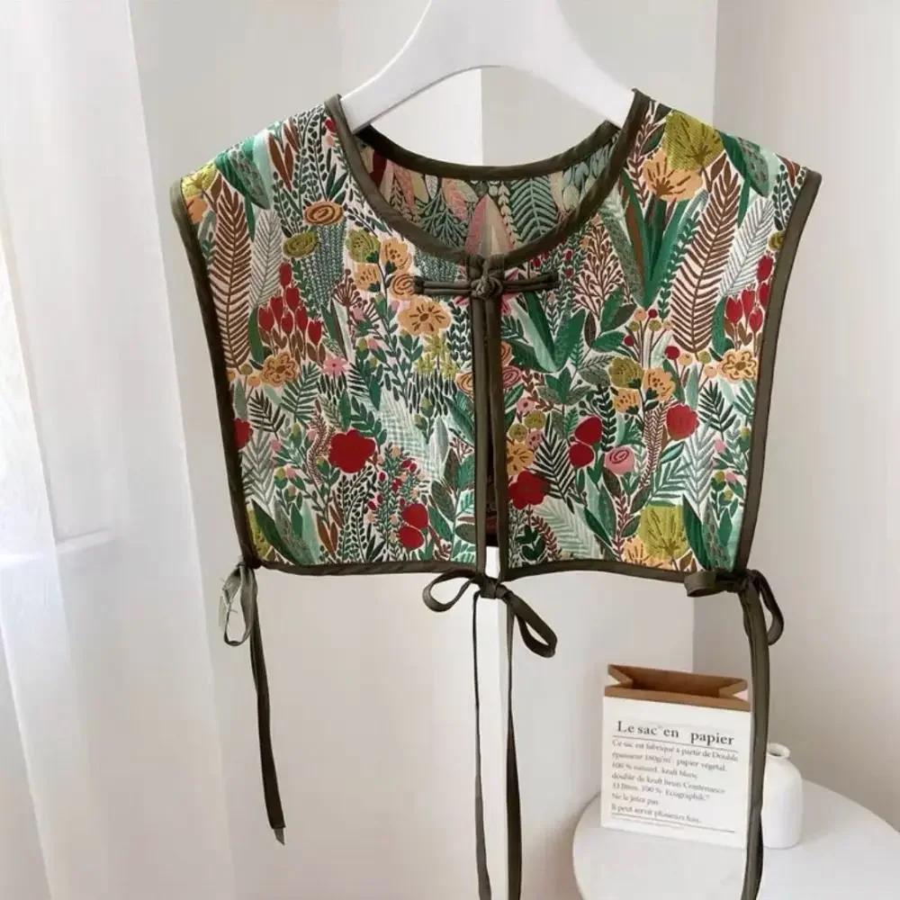 

Fashion Embroidery Shoulder Wraps Chic Detachable Flower Scarf Vintage Shirt Fake Collar for Women Embroidered Print Vest