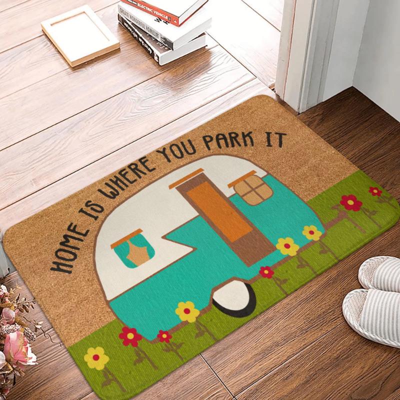 Whimsical Motorhome Adventure Print Mat, Durable Anti-Slip Doormat for Home Kitchen Bedroom Living Room Entrance Carpet