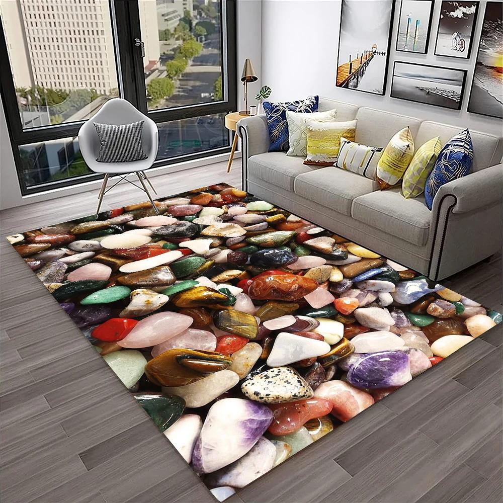 3D Stone Pebbles Footprint Beach Carpet Rug for Home Living Room Bedroom Sofa Doormat Decor,Kid Play Area Rug Non-slip Floor Mat