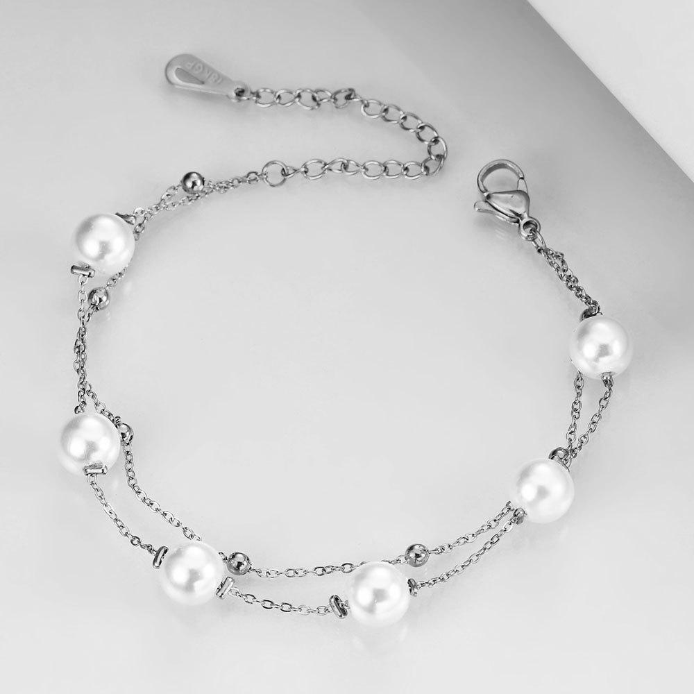 Bracelet à double couche en acier inoxydable avec perles créatives européennes et américaines pour femmes