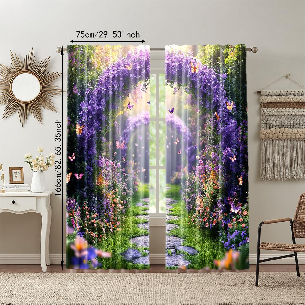 2 szt., wszechstronne poliestrowe przezroczyste zasłony do dekoracji domu Ścieżka Wiosennego Lasu do użytku w sypialniach i salonach